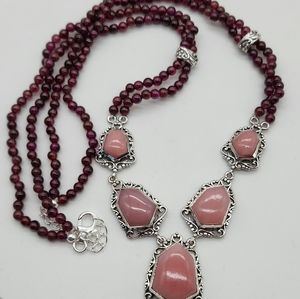 Peruvian Pink Opal. Orissa Rhodolite Garnet Bead Neckace.